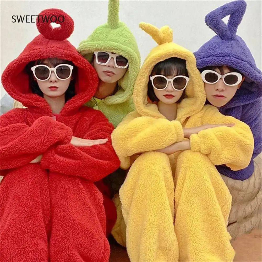 Home 4 Colors Teletubbies Cosplay for Adult Funny Tinky Winky Anime Dipsy Laa-Laa Po Soft Long Sleeves Piece Pajamas Costume