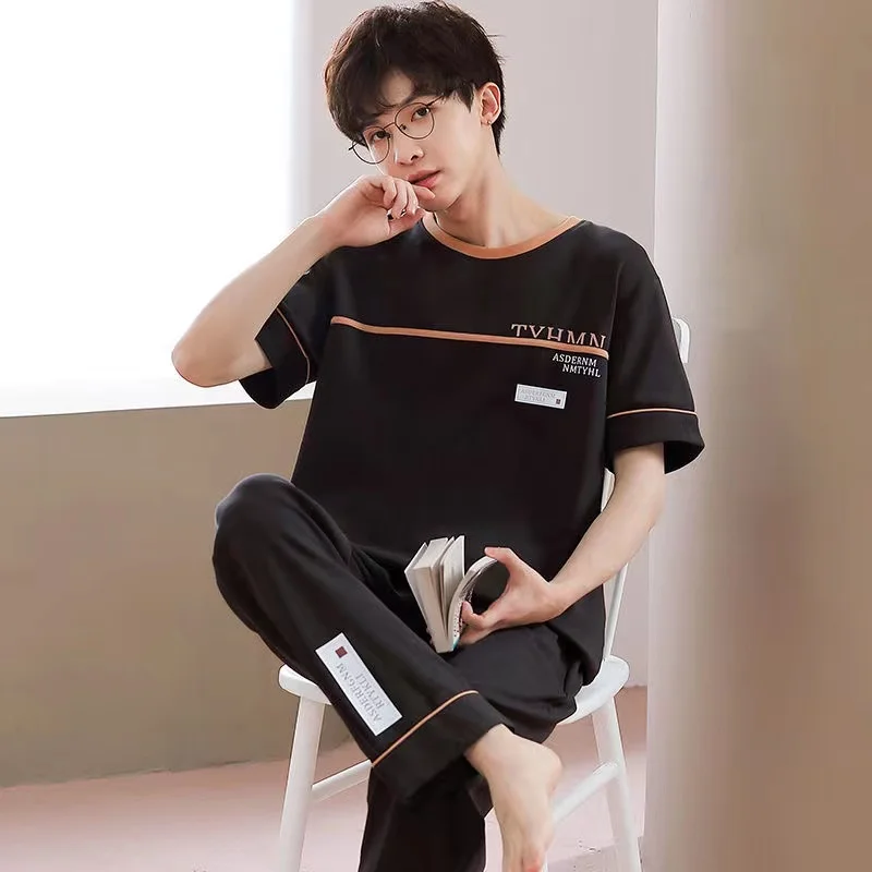 Summer Men Pajamas Set Cotton Short Sleeve Sleepwear Night Suit Casual Loose Nightwear Lounge Homewear Home Clothing Pyjamas