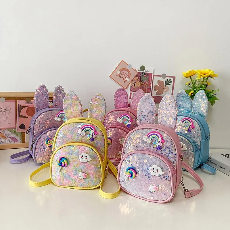 Kindergarten Schoolbag New Korean Version of The Sequined Shoulder Bag Rabbit Ears Cute Princess Small Backpack Girls Schoolbag
