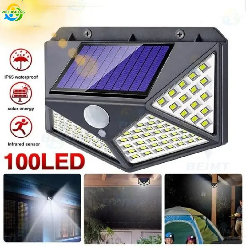 100 LED Solar Wall Lights Outdoor Solar Lamp PIR Motion Sensor Solar Powered Sunlight Street Light for Garden Light