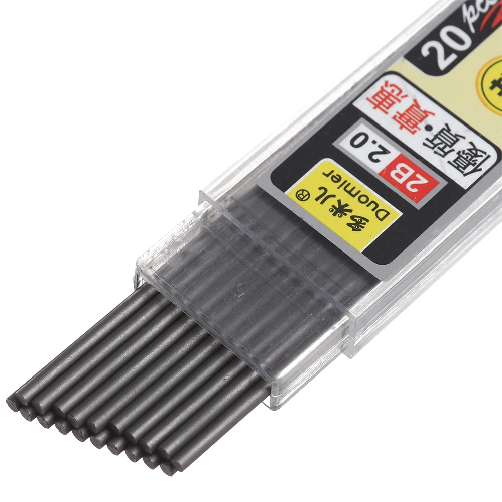 

20PCs/Box 2.0mm Graphite Lead Automatic Pencil Replacement Core 2B Thick Core Mechanical Pencil Refill School Office Refill