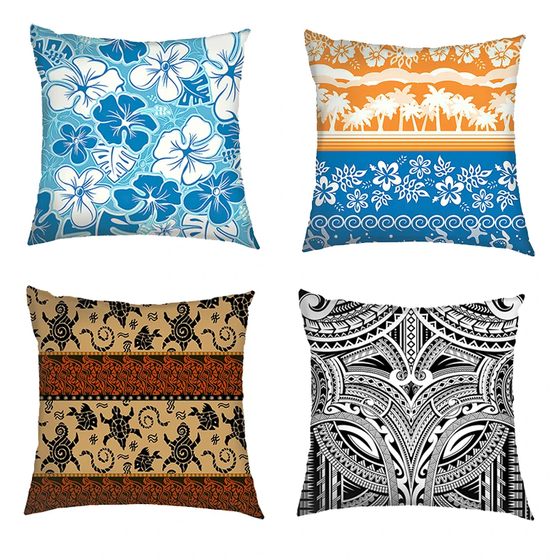 Полинезийские традиционные племенные наволочки с цветами гибискуса для дивана