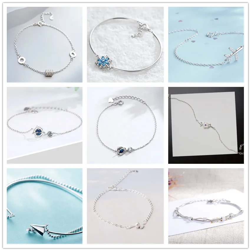 Silver Color Arrow Plane Branch Chain Bracelet Fashion Jewelry Blue Crystal Snowflake Retro Simple Zircon Spring Buckle Bracelet