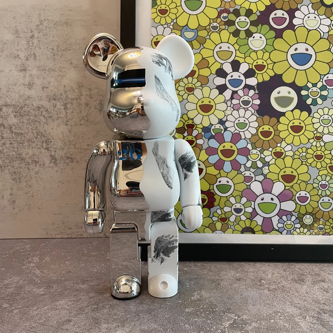

Bearbrick400% Electroplated Kongshan Base 2G Building Block Bear BE@RBRICK 28cm Monkey Golden Silver Doll Living Room Decoration