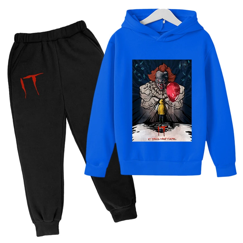 

Children Spring And Autumn IT Clown Print Casual Two-Piece Hoodie + Pants Boys Girls Outdoor Sports Suit Kids Teen Hip Hop Coat