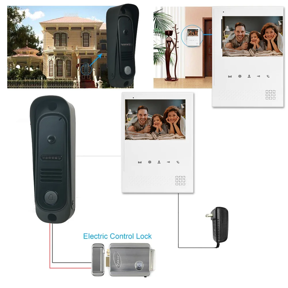VIDEW 4 Wired Video Intercom RFIC 2 Unlock Doorbell Camera Night Vision Waterproof 4.3 Inch Screen for Villa Department Home enlarge