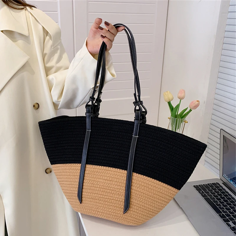 

New Winter Women Stylish Cotton Rope Knitted Weave Bag Handbag Totes Shoulder Bags Woman Lady Purse Travel Shopping Bag Satchel