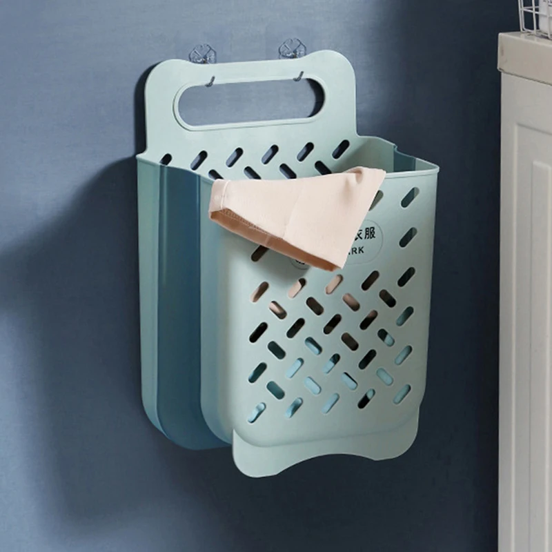 Household Bathroom Laundry Basket Folding Dirty Clothes Storage Wall Hanging Large Portable Punch-Free Put Bucket |