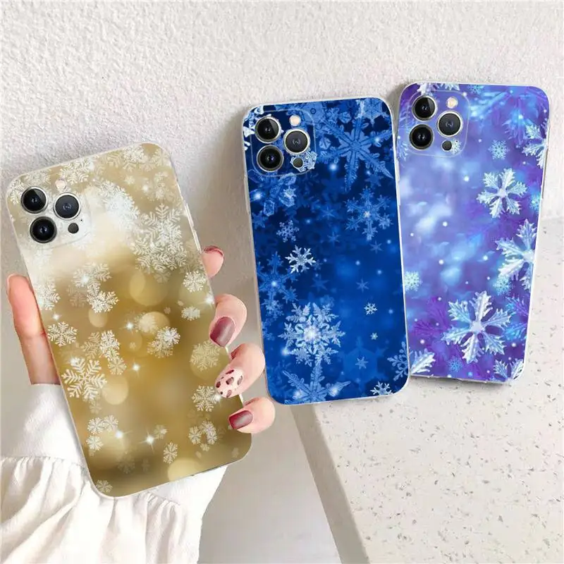 

RuiCaiCa Christmas Snowflake Phone Case For iPhone 14 13 12 11 Pro Max XS X XR SE 2020 6 7 8 Plus Mini Transparent Shell