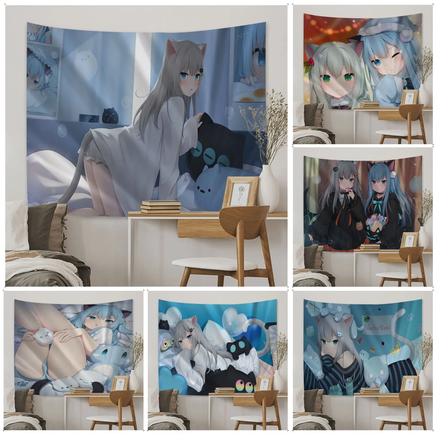 

Cartoon Anime Cat Ears Girl Tapestries Cheap Hippie Wall Hanging Bohemian Wall Tapestries Mandala Wall Hanging Home Decor