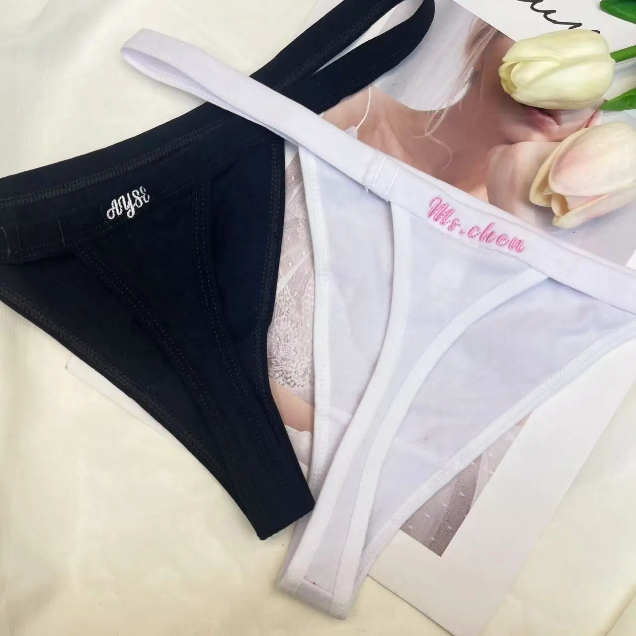 Женские стринги Танга с вышивкой имени женские сексуальные хлопковые