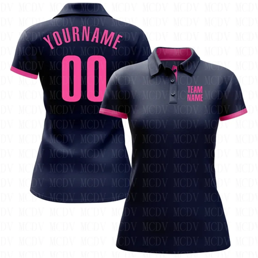 

Custom Navy Pink Performance Golf Polo Shirt 3D Printed Women's Golf Polo Oversized Shirt Summer Sports Tops