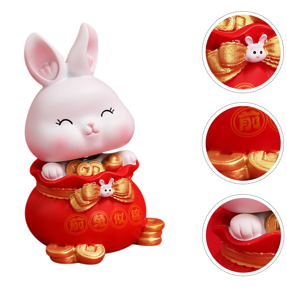 

Rabbit Year Figurines Decoration Car Chinese Bunny New Ornament Shaking Head Zodiac Decor Animalfigurine Dashboard Ingots Ingot