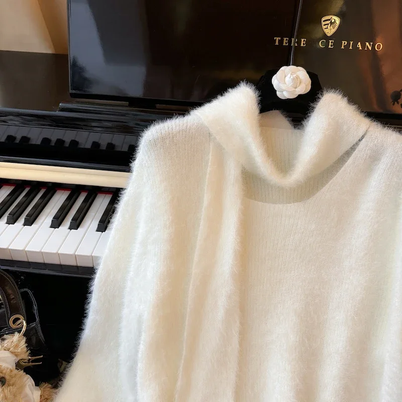 Bomon 2024 осенне-зимний французский нежный свитер с круглым вырезом и длинными