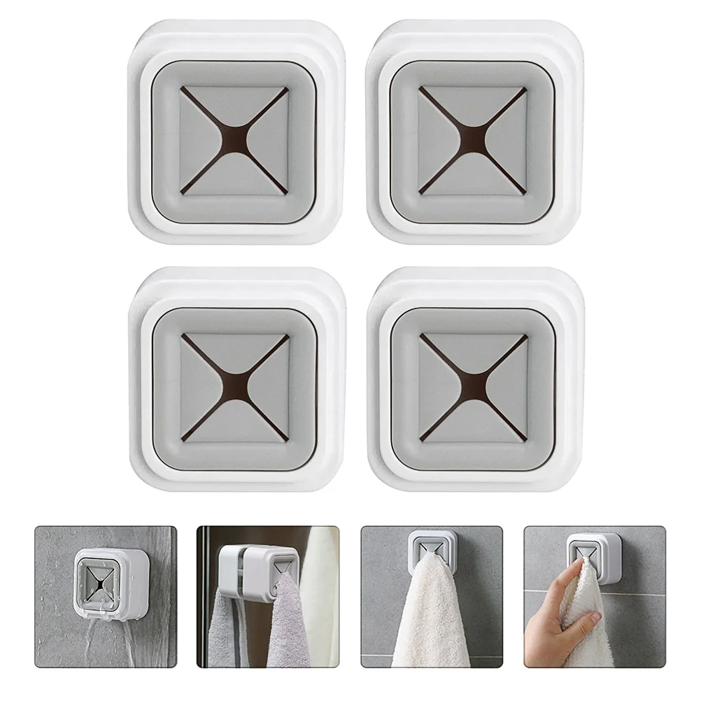

4 Pcs Nail Free Towel Rack Punch-free Plug Holder Wall Self-adhesive Suction Cup Hook Hanging Coat Hanger Bathroom