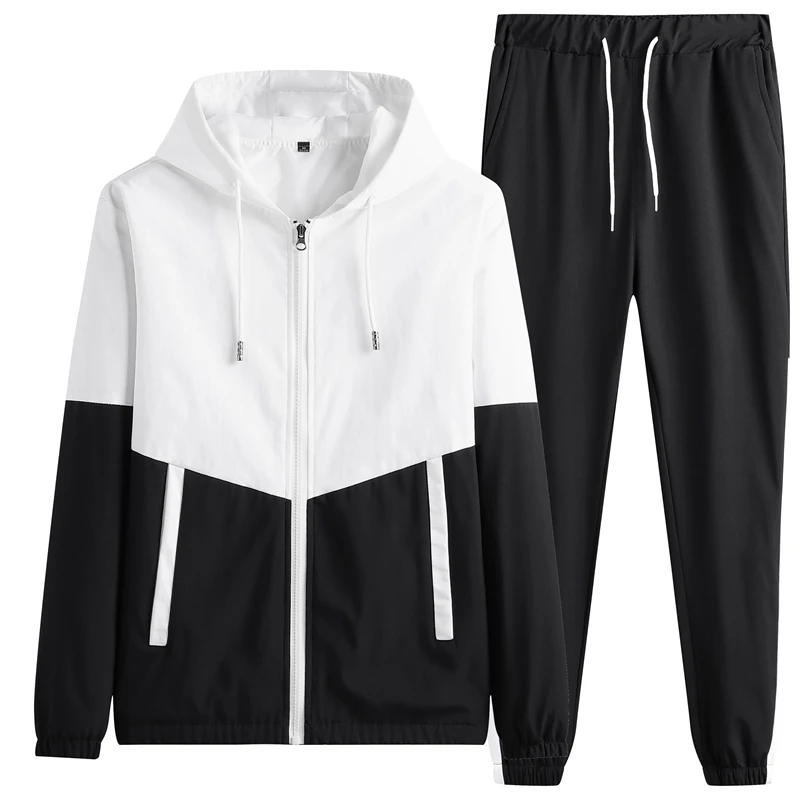 

Youth Fashion Mens Hooded Jacket+Pant Sportwear Sets Men Patchwork Sport Suit Casual Tracksuit Male Couples Sweat Suits M-6XL