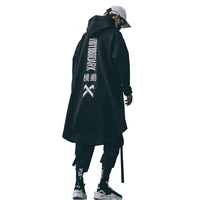 streetwear kanji long black hoodie japanese men cotton hooded sweatshirts