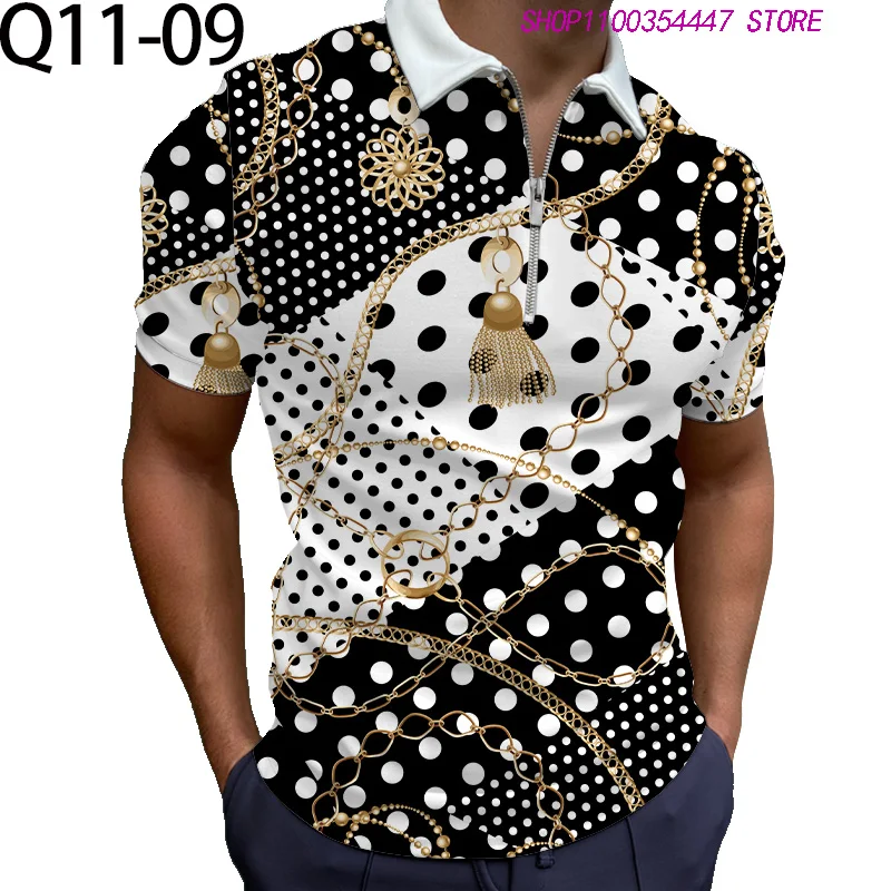 

Summer Men's Fashion Clothing Comfortable Turn-down Collar Polos 3D Printed Short Sleeve Quick Dry Zipper T Shirt Polyester Tops