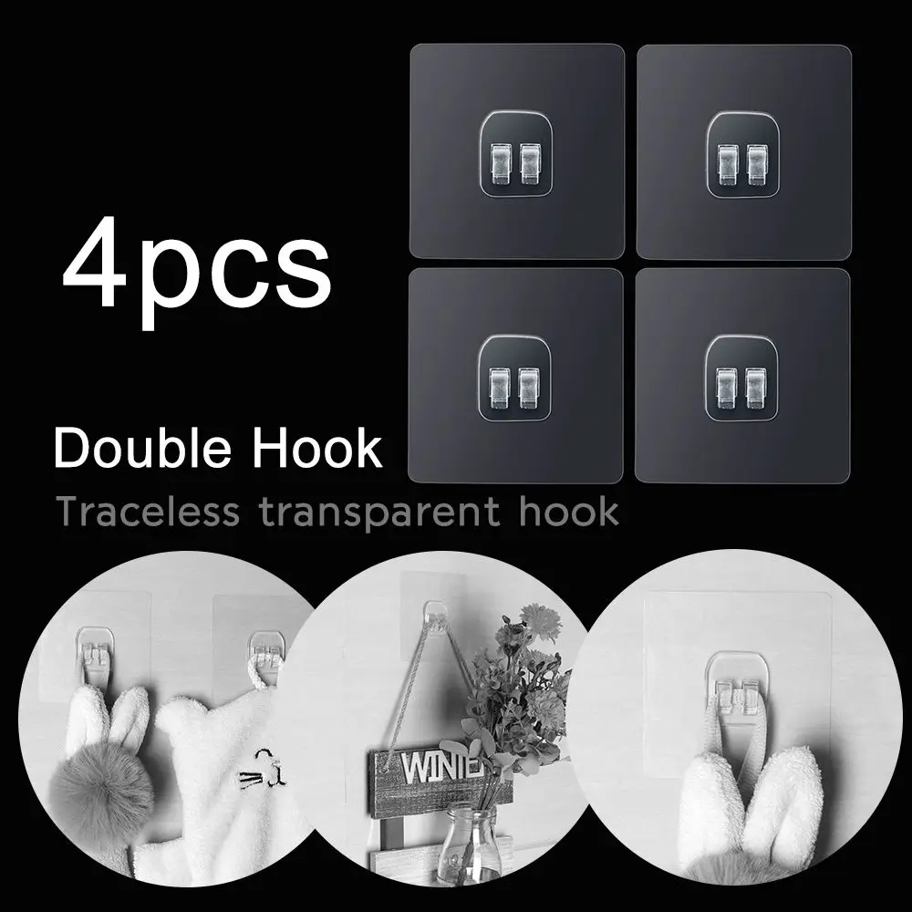 

1/4PCS Bathroom Transparent Kitchen Holder Household Wall Rack Storage Hanger Seamless Adhesive Hook Traceless Hooks