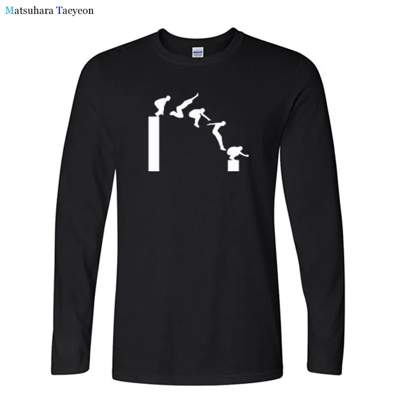 

Забавная паркур, Бесплатная Беговая Футболка с принтом для мужчин, осенняя футболка с длинными рукавами, Хлопковая мужская футболка с круглым вырезом, уличная футболка в стиле хип-хоп