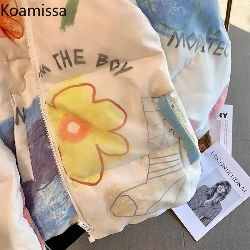 Koamissa Thick Warm Women Winter Parkas Fashion Ladies Causal Loose Print Quilted Coats Female Zipper Cropped Jackets Dropshipp