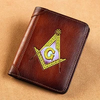 new arrivals high quality genuine leather wallet free and accepted masons logo printing standard short purse bk3624