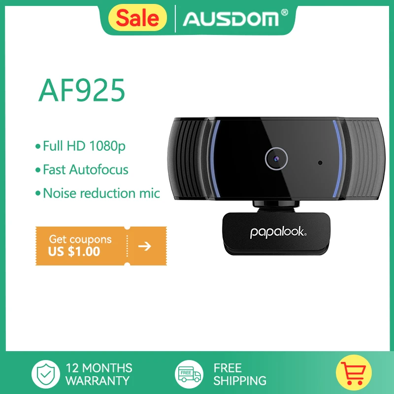 

PAPALOOK AF925 1080P Webcam Full HD CMOS Autofocus With Mic USB Web Camera Video Conference Mini Webcam For PC Laptop Computer