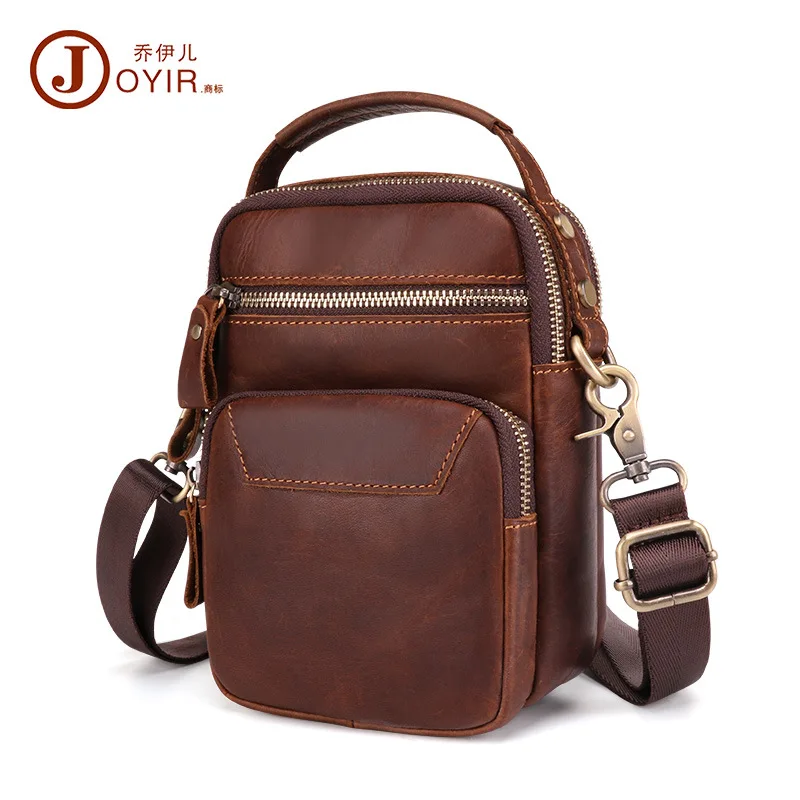 Crazy Horse Leather Retro Men's Messenger Bag Multifunctional Outdoor Sports Belt Mobile Phone Bag Waist Bag Men's Real-Leather