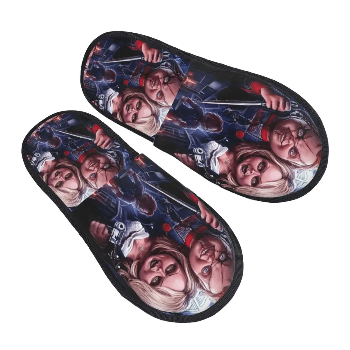 Фото Custom Halloween Horror Movie Memory Foam Slippers Women Cozy Warm Childs Plays Game Bride Of Chucky House Slippers №1