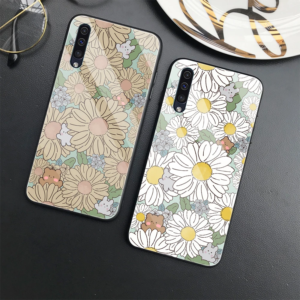 

Tempered Glass Flowers Floral Case for Samsung Galaxy A52 A70 A71 A73 A53 A13 5G A03 A72 A22 A21S A03 Core A42 Back Shell Covers
