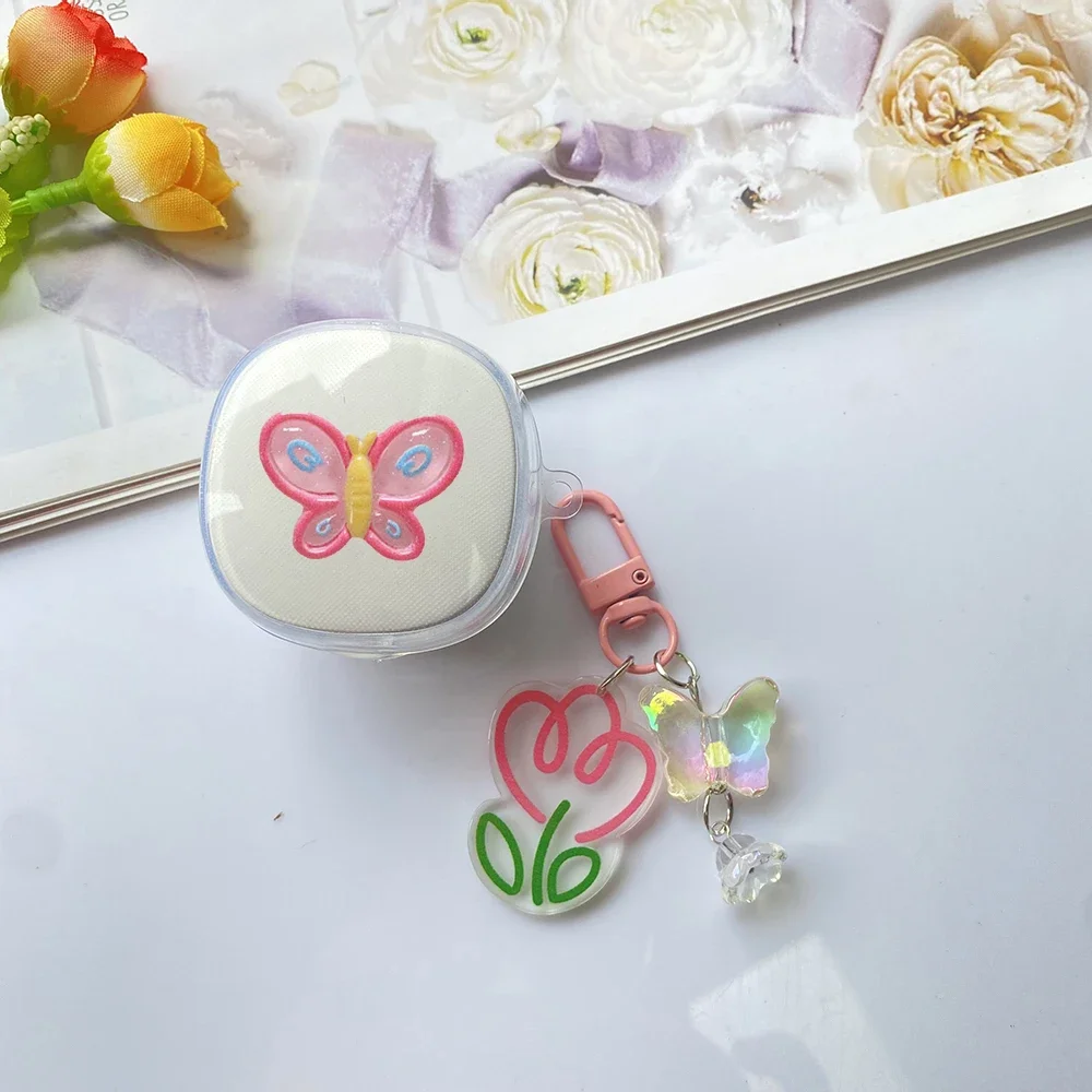 Для QCY MeloBuds ANC / HT05 женский модный холщовый цветок с подвеской чехол силиконовый