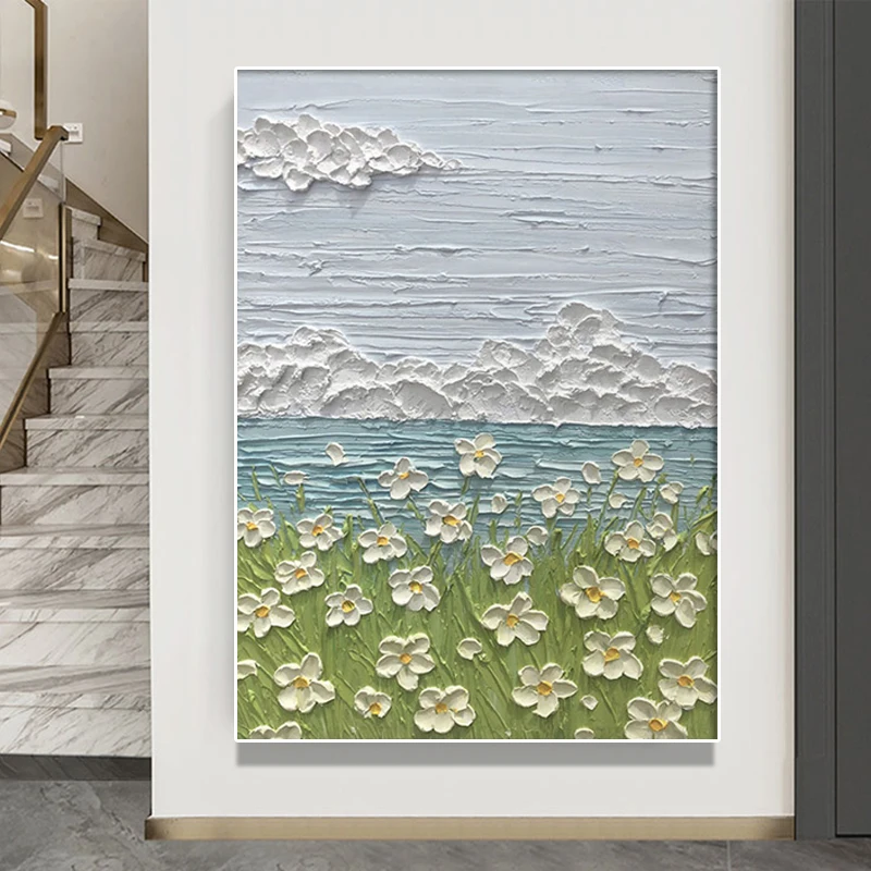 

Hand Painted Oil Painting Modern Minimalist Canvas Floral Decorative Painting Porch Vertical Hanging Painting Frameless