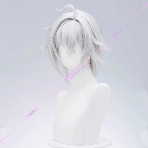 Парик для косплея Honkai: Star Rail Seth Lowell из термостойкого волокна с короткими белыми волосами