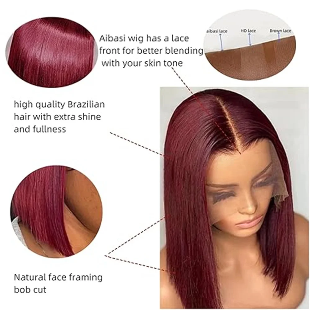 99J Бордовый Короткий Боб Парик Человеческих Волос 13x4 Фронта Шнурка Бразильские