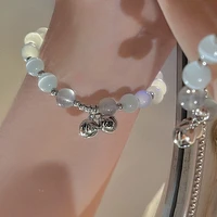 2022 new silver color bell white opal stone bracelets for women fashion jewelry bijoux charms strand bracelet bangles gifts