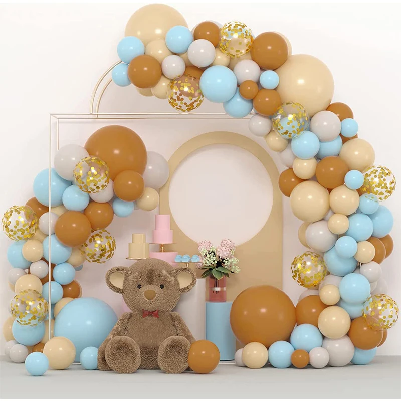 

Tan Nude Blush Gray Blue Balloon Garland Arch Kit Metallic Gold Confetti Ballon For Woodland Party Backdrop Wedding Decorations