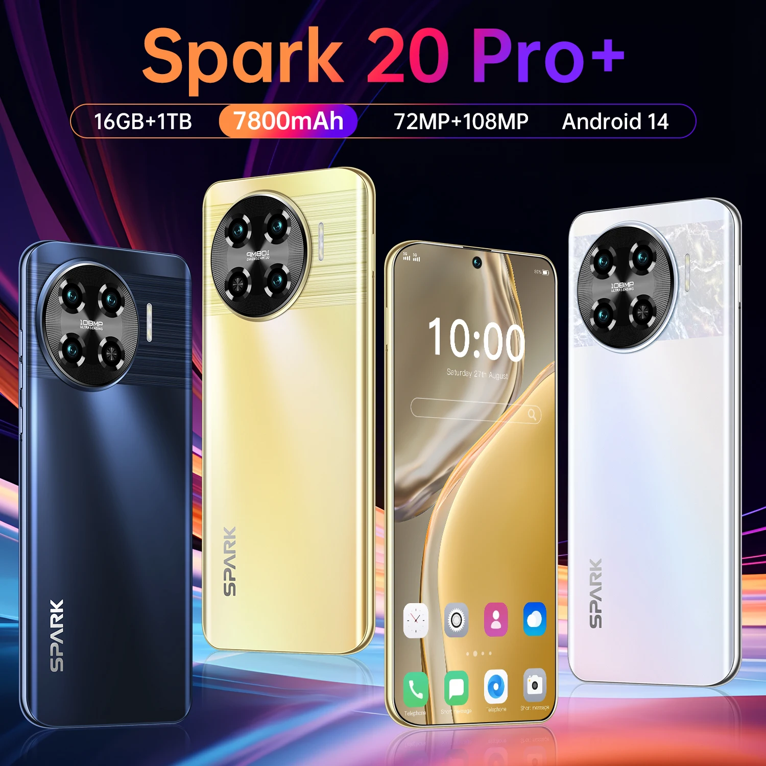 Смартфон New-Spark 20 Pro + Android две SIM-карты 7 6 дюйма 16 1024 ГБ 72 108 МП мобильные телефоны