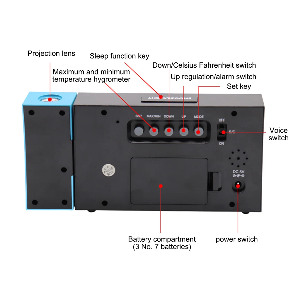 Проекционный будильник с дисплеем для помещений настольные светодиодные часы