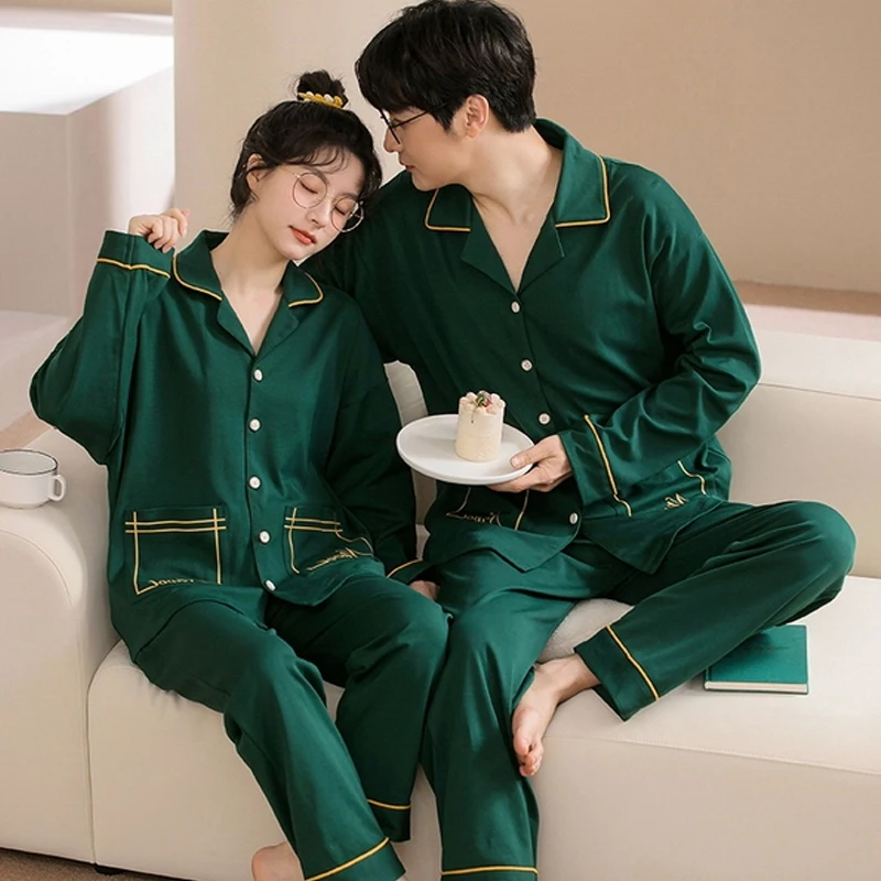 QUHENG 2022 Autumn Couple Cotton Pajamas Men Sets Winter Women Men Nightwear Spring Casual Homewear Sleep Lounge Sleepwear