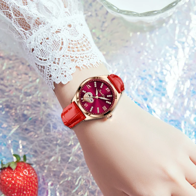 SUNKTA Diamond Heart Dial Watch Fashion Temperament Waterproof Watches Female High-level Female Luxury Watches Women Reloj Mujer