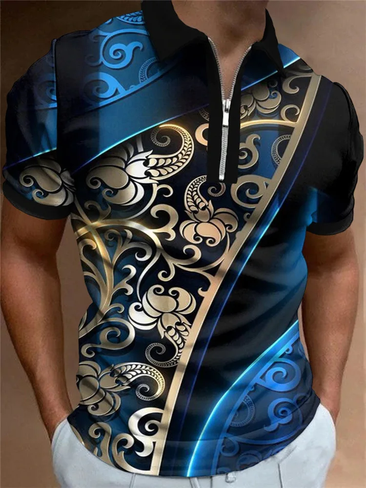 Fashion summer men's polo shirt 3D printed short sleeved polo shirt Harajuku Street casual zipper short sleeved T-shirt