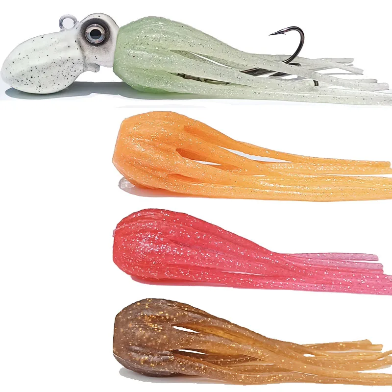 Enlarge 1PC Lead Jig Head With Skirts Squid Jig 100g150g200g250g300g350g400g450g Squid Tail Lure Octopus Jig Sea Fishing Lure