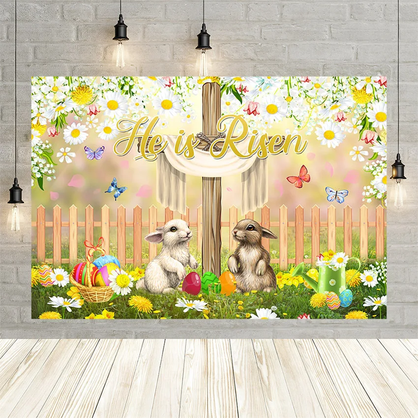 

Mehofond Spring Happy Easter Backdrop Baby Shower Butterfly Egg Rabbit Risen Garden Portrait Photography Background Photo Studio