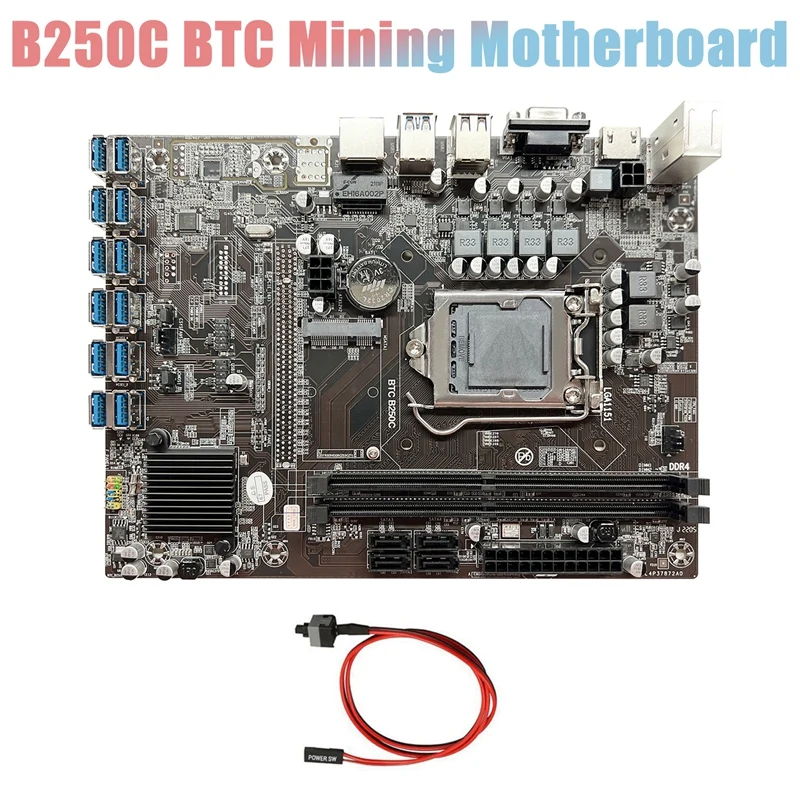 Материнская плата B250C для майнинга BTC + кабель коммутатора 12xpcie на USB3.0 слот