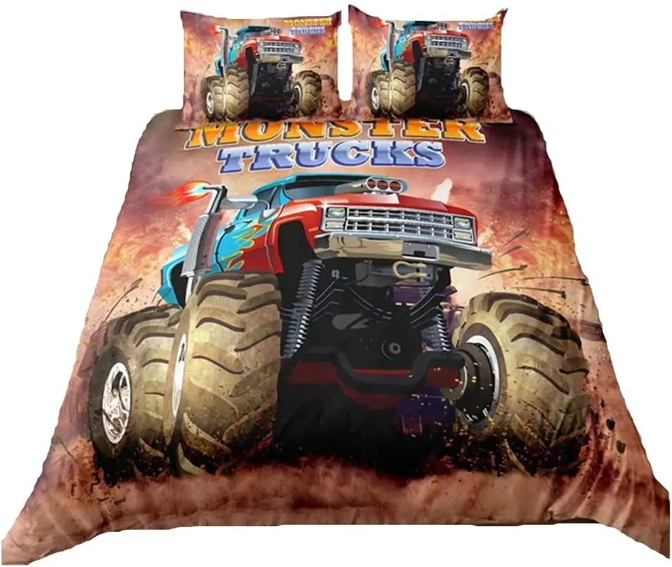 

Monster Trucks Bedding Sets Boys Bed Duvet Cover Set Motorcyle Racing Bed Linen Set Microfiber Comforter Cover Set Twin Queen
