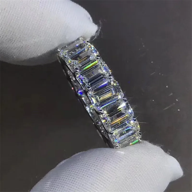 

Eternity Full Emerald cut Lab Diamond Ring White Gold Filled Bijou Engagement Wedding band Rings for Women men Charm Jewelry