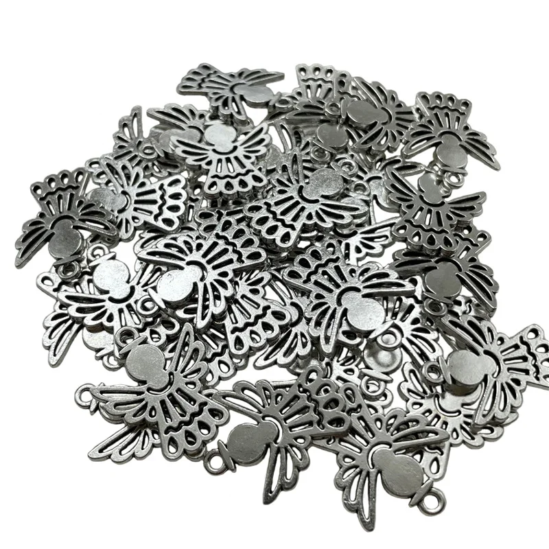 

19*23mm Charming Cute Hollow Angel Pendant Tibetan Silver Gold Beaded Bracelet Necklace Earrings Jewelry DIY Accessories Amulet