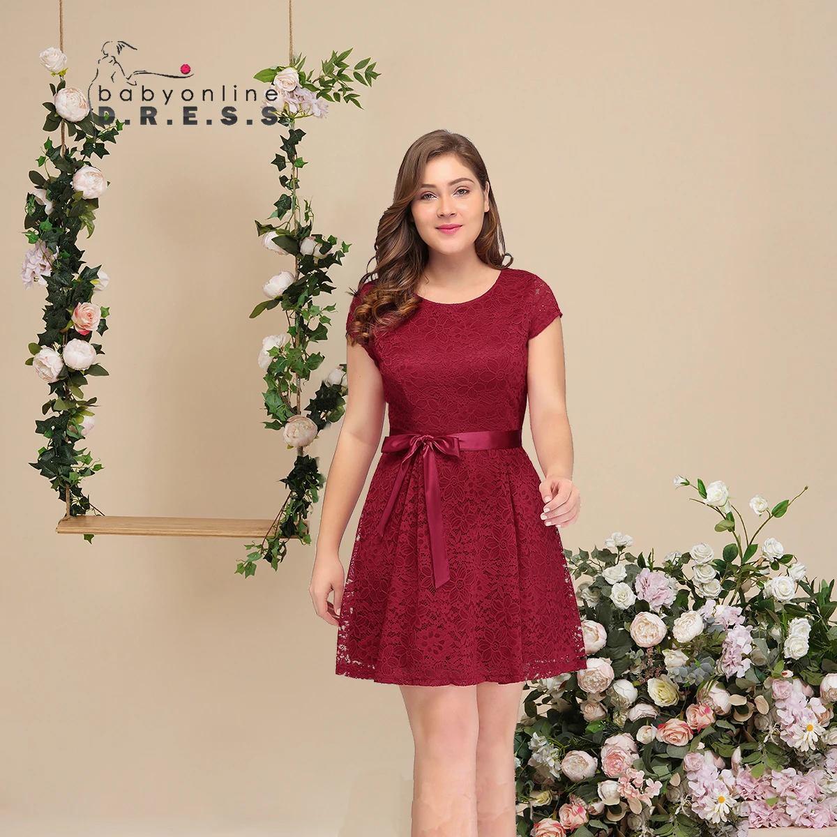 

Элегантное Вечернее Платье BABYONLINE, Цветочные аппликации, V-образный вырез, короткий рукав, с поясом, длиной до колена, официальная вечеринка