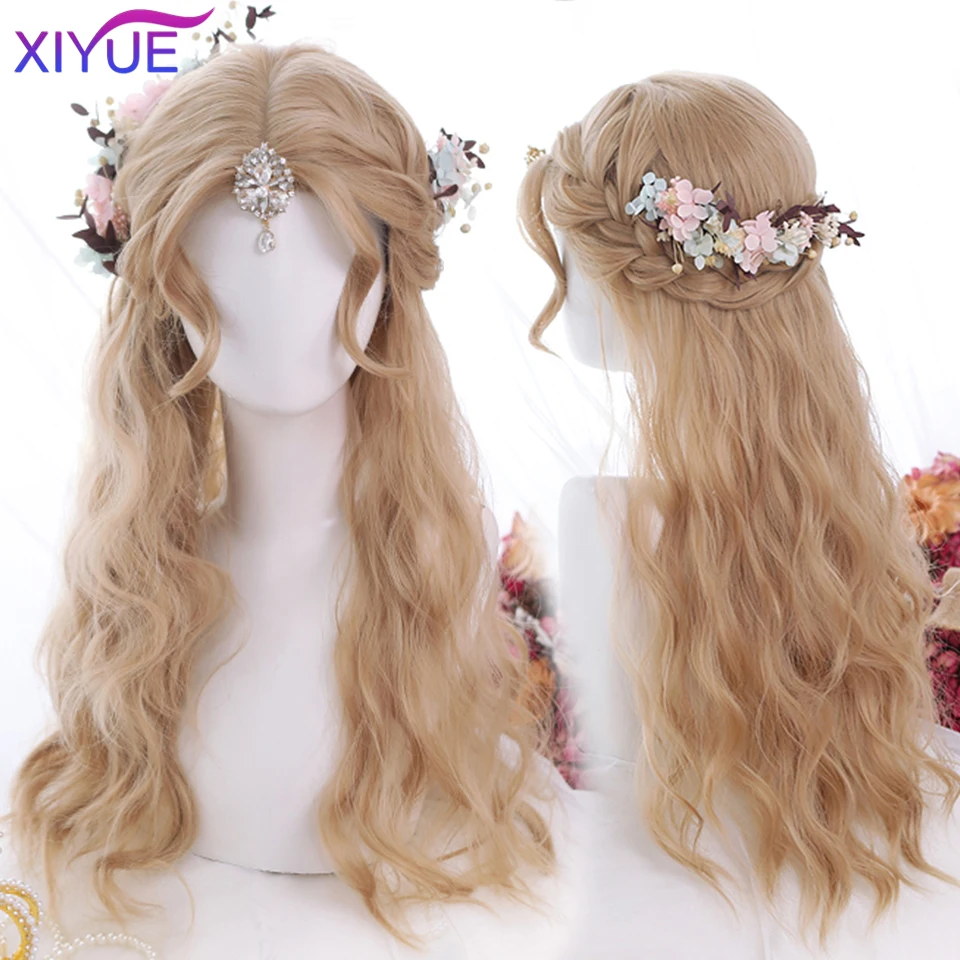 XUTYE Ombre Brown Light Blonde Platinum Long Wavy Middle Part Hair Wig Cosplay Natural Heat Resistant Synthetic Wig for Women