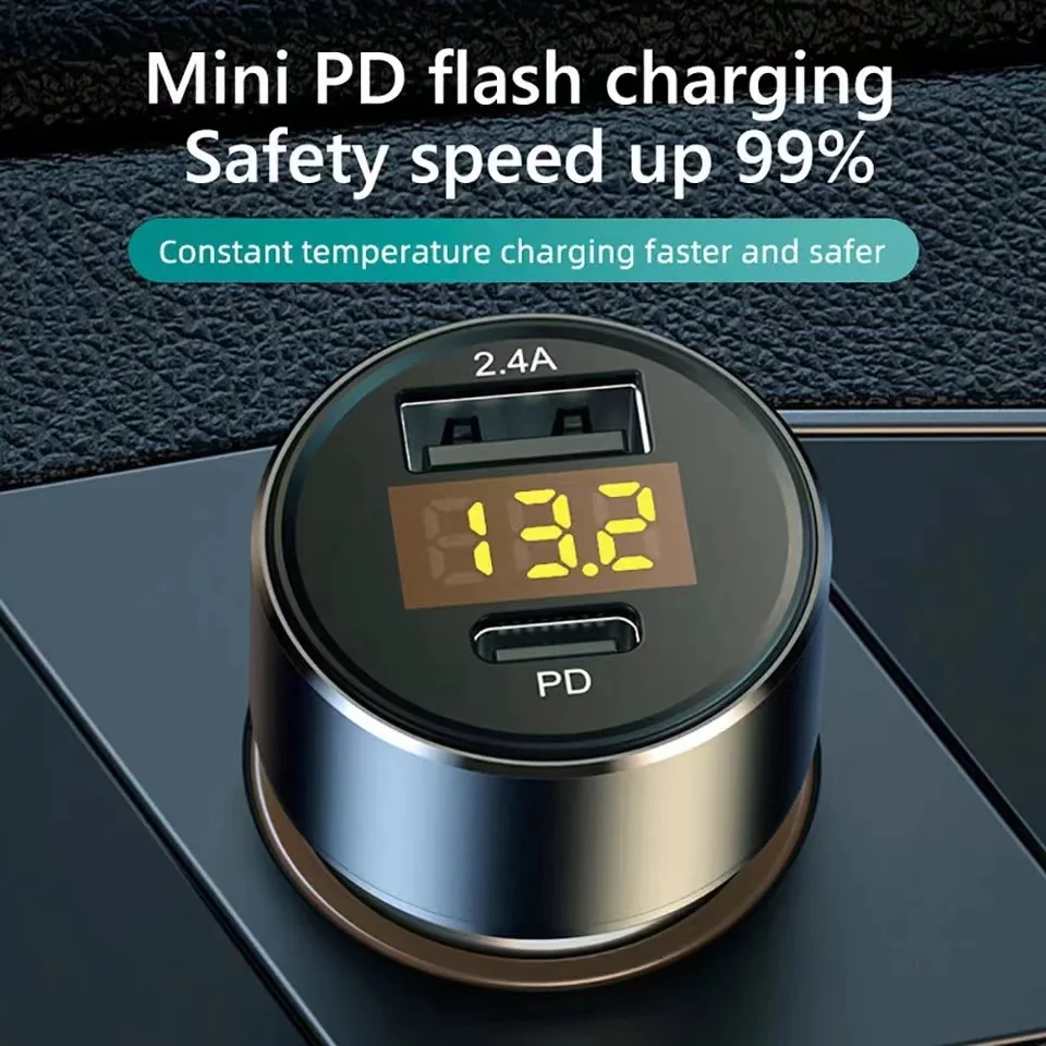 

Car Quick Charge Fast Charger 2.4A Dual USB-C PD 18W Fast Charging Car Phone Charger For Huawei Xiaomi Samsung iPhone